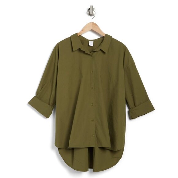 Melrose and Market Collared Poplin Shirt Olive Moss - Picture 3 of 15